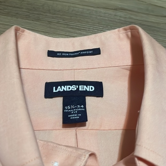 Lands’ End No Iron Supima Pinpoint Button down Dress Shirt 15 1 /2 - 34 Peach - Picture 8 of 11